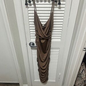 SHEIN Brown Ruched Backless Sundress